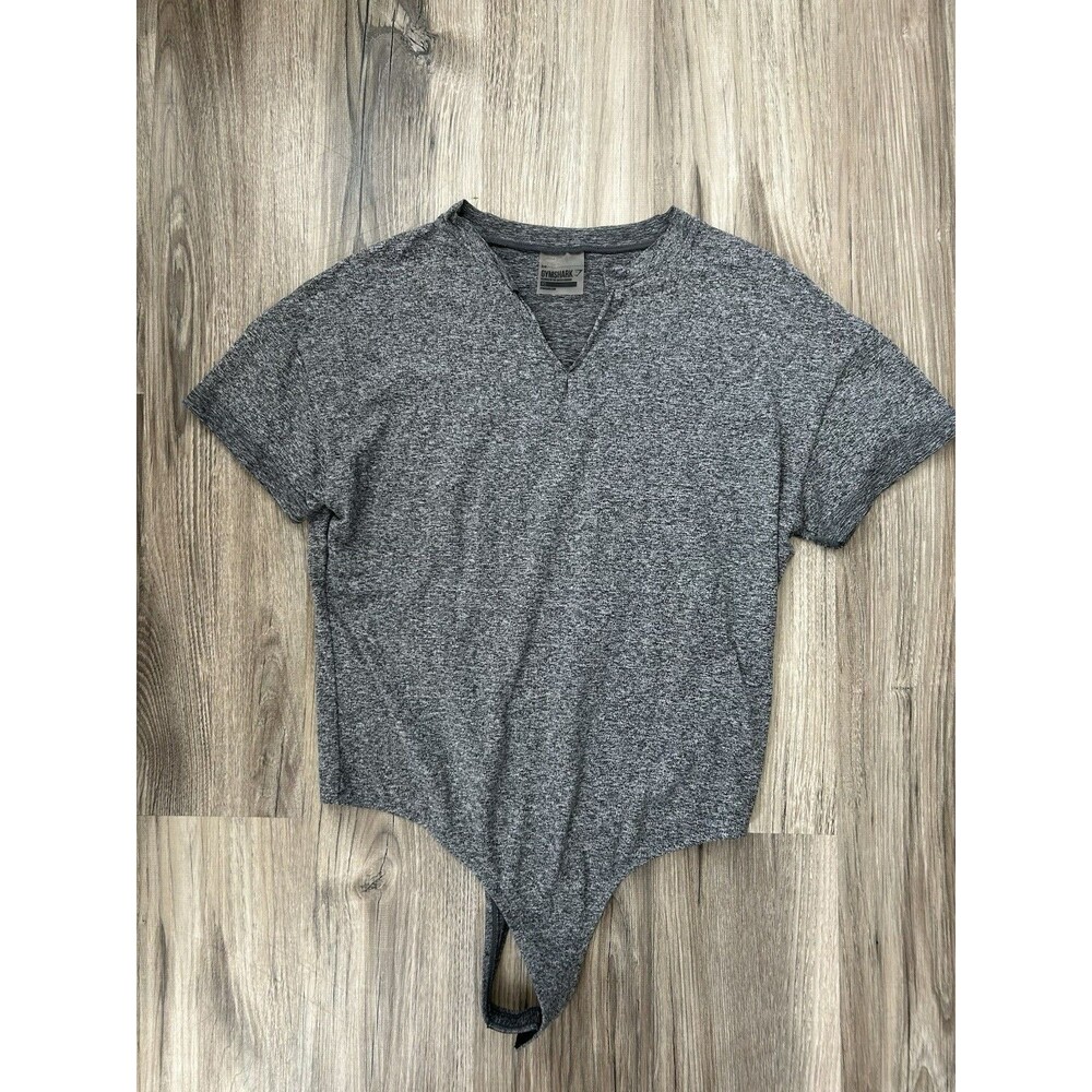 Gymshark Short Sleeve Bodysuit Gray Heather Notch Neck XS Athletic Activewear